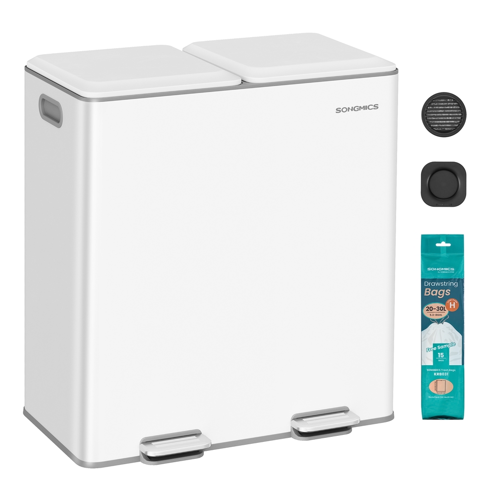 SONGMICS Mülleimer mit zwei Fächern Softclose Pedal und Inneneimern LTB743W02