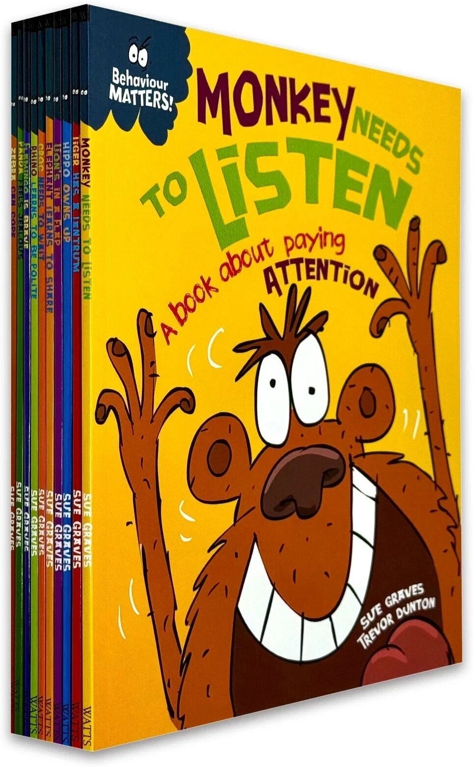 Franklin Watts Sue Graves Behaviour Matters Series 10 Books Collection Set (Elephant Learns to Share, Lion's in a Flap, Monkey Needs to Listen, Tiger Has a Tantrum a
