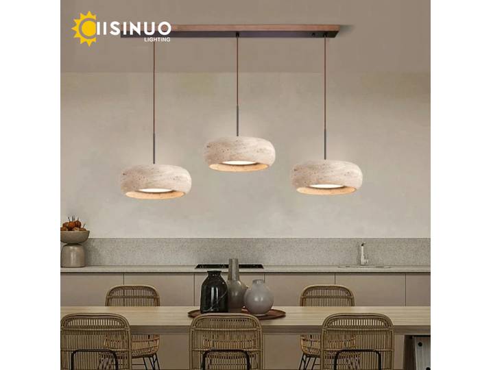 Wabi Sabi grotte pierre naturelle suspension lampe travertin pierre ronde LED salle à manger lustre réglable suspendu pour cuisine Islan