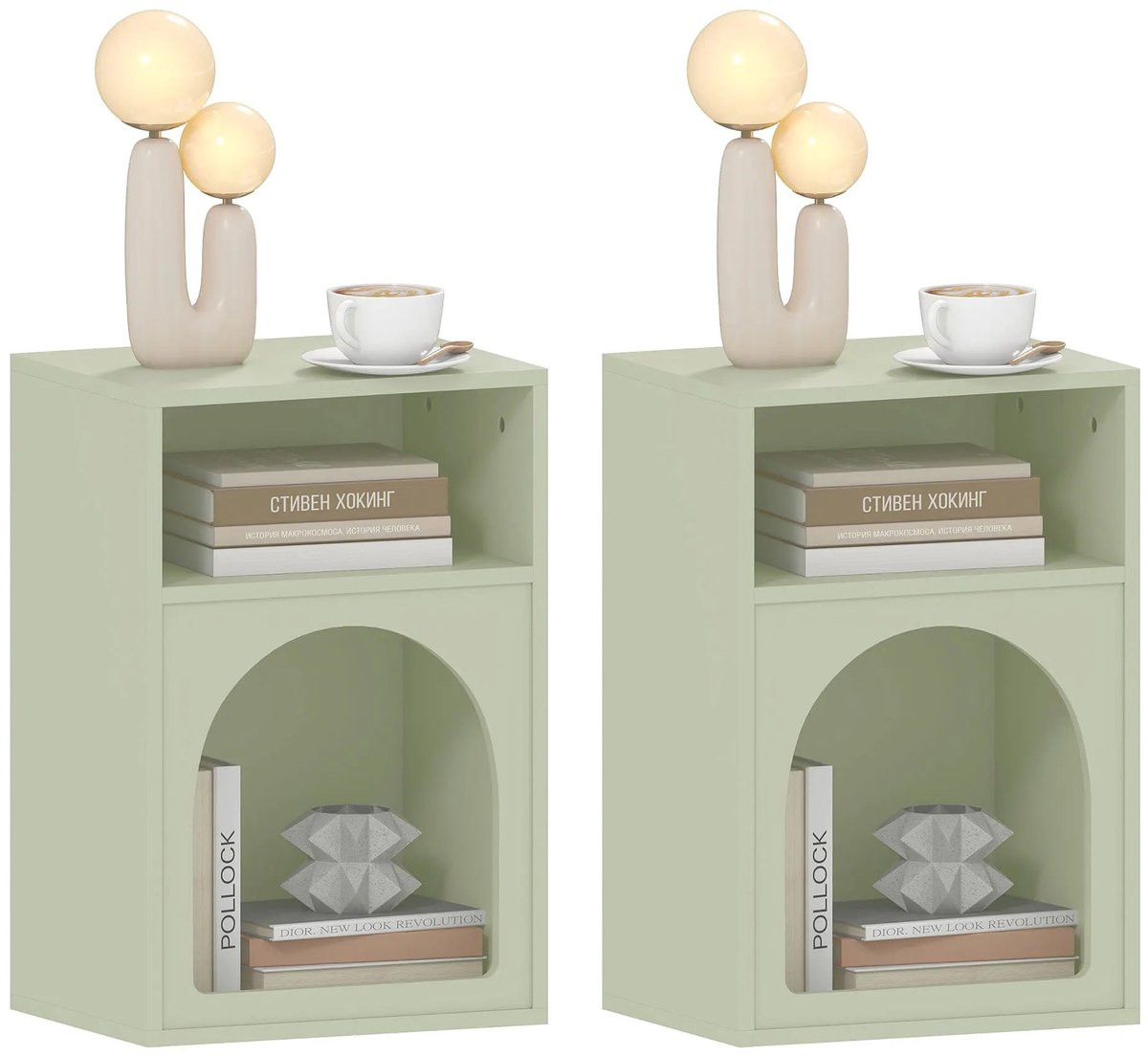 Stervia Set van 2 Nachtkastjes en Bijzettafels - Lichtgroen - B/D/H: 40 x 30 x 60 cm