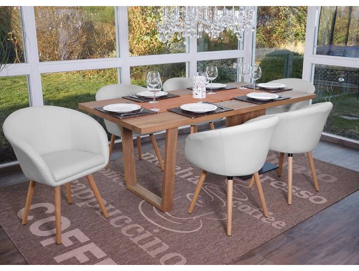 6er-Set Esszimmerstuhl Malmö T633, Stuhl Küchenstuhl, Retro 50er Jahre Design Kunstleder, weiß