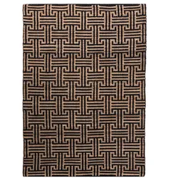 KADIMA DESIGN Flachgewebe Teppich Natur-Schwarz | Geometrisches Meander Muster | Jute-Baumwoll-Mix | Handgefertigt & Robust | 160x230cm