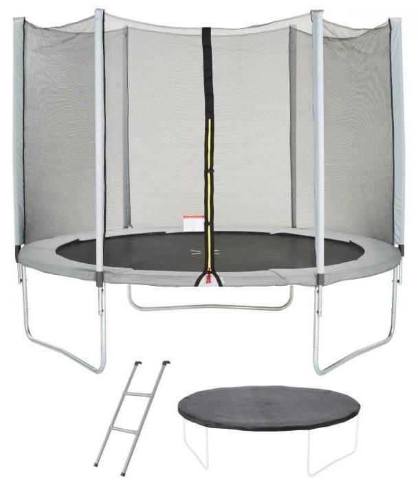 Trampolin Ø 300 cm, Grau, Maxi Eco, mit Sicherheitsnetz, Leiter und Schutzabdeckung