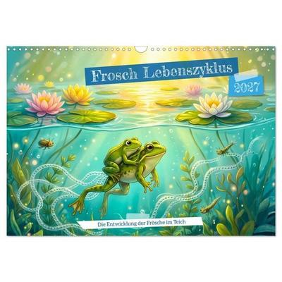 Frosch Lebenszyklus - Die Entwicklung der Frösche im Teich (Wandkalender 2027 DIN A3 quer), CALVENDO Monatskalender