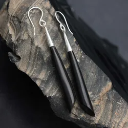 Drachensilber Ohrhänger 925 Silber mit langen Horn Anhänger - Silber
