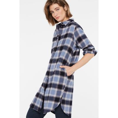 Karokleid SENSES.THE LABEL, Damen, Gr. XS, US-Größen, Langarm, Stoff, blau, Stoff, Material: 100% Baumwolle, kariert, loose fit Midi, hoch geschlossener Ausschnitt, Ärmel mit Ärmelschlitz 1-Knopf-Manschette, Kleider, aus Baumwolle