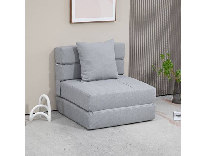 Chauffeuse convertible 1 place - AKOZON - 10438 - tissu gris clair - matelas mousse 15 cm - coussin déhoussable