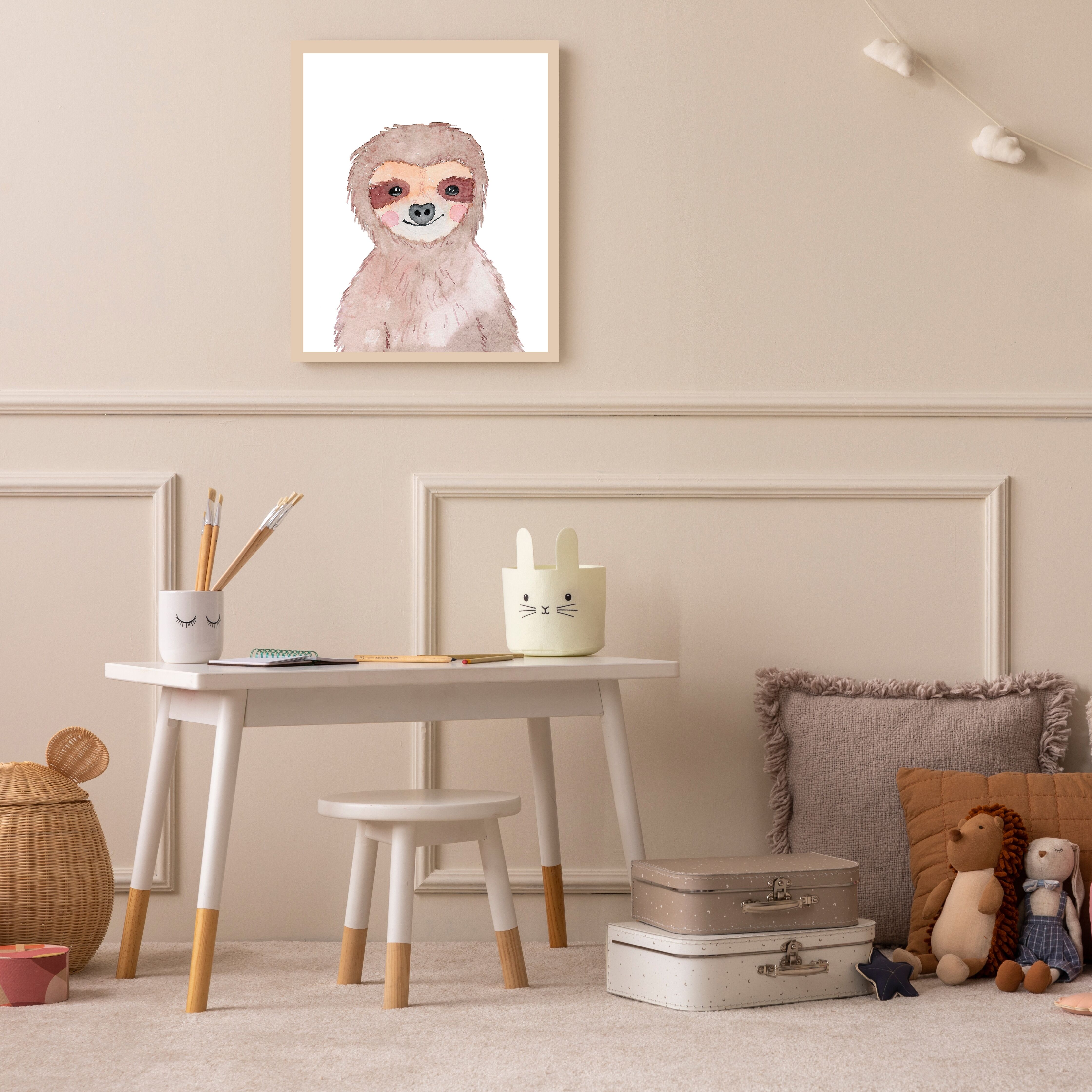 Bild mit Rahmen LÜTTENHÜTT "oder Poster, Freundliches Faultier", bunt (farbe rahmen: beige, farbe bild(er): bunt), B:50cm H:70cm T:0,7cm, Holz, Plexiglas, Bilder, Bild mit Rahmen, HD Premium Druck farbe rahmen: beige, farbe bild(er): bunt B/H/T: 50cm x 70