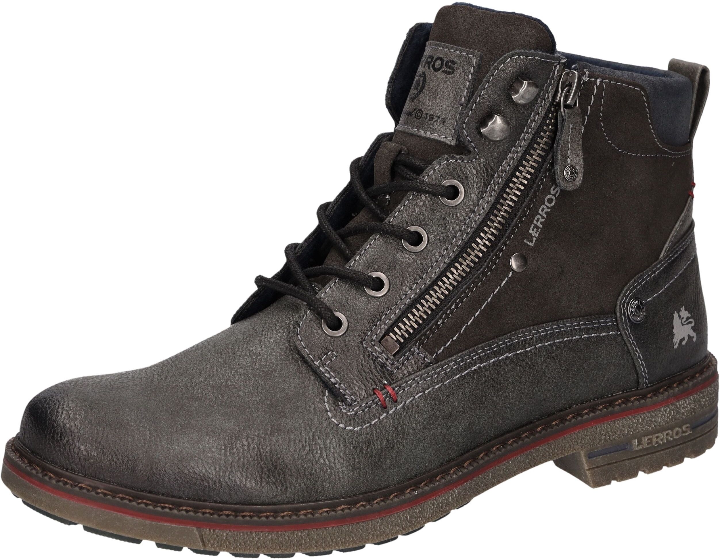 Schnürboots LERROS, Herren, Gr. 40, grau (anthrazit), Lederimitat, Schuhe Schnürboots, Schnürboots, mit seitlichem Reissverschluss anthrazit 40