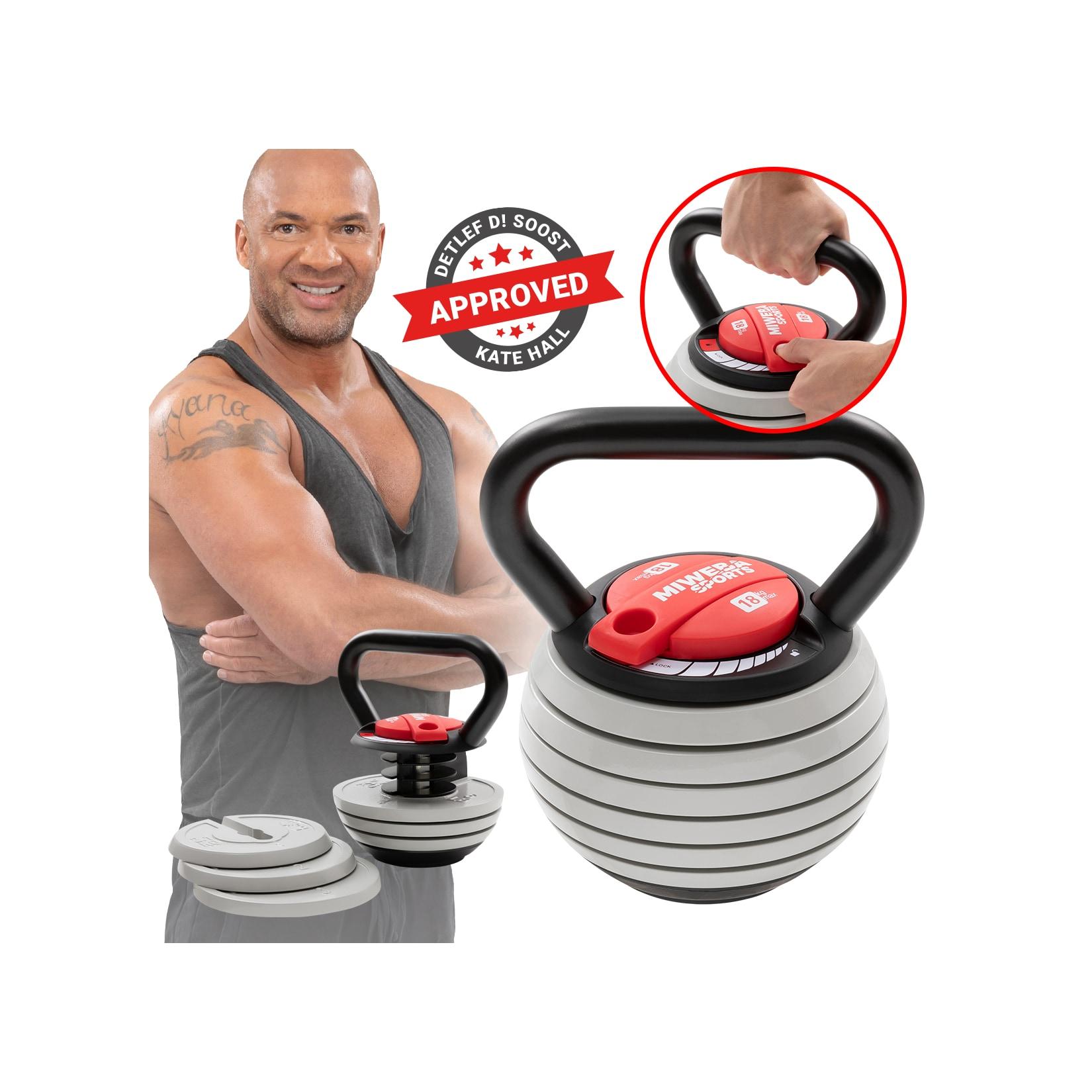 Miweba Sports Kettlebell KB300, verstellbar, 3,4-18 kg, 6 Gewichtscheiben, Easy-Lock-Mechanismus