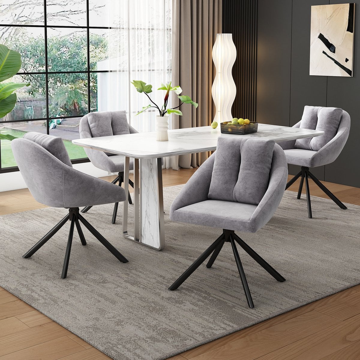 FloraGrace Eetkamerstoelen Set van 4 – Velvet – Grijs – Modern met Metalen Onderstel