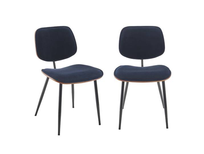Signature Velours-Stühle im 2er-Set mit Holz-Finish - Olympia, Blau, 76.5x76.5x46 cm, Esszimmer, Stühle