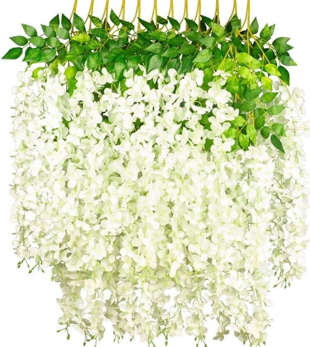 Set van 12 Witte Kunstbloemen Wisteriakoord Slinger voor Binnen en Buiten Decoratie