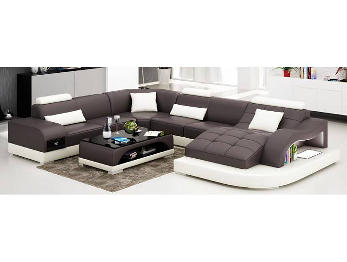 Xlmoebel Wohnlandschaft Beleuchtetes Ledersofa in modernem Design für gemütliche Abende, Hergestellt in Europa