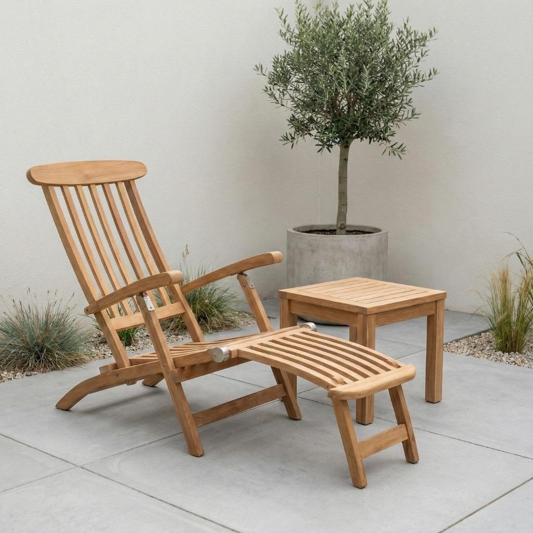 Teakea - Liegestuhl ohne Räder mit quadratischem Tisch