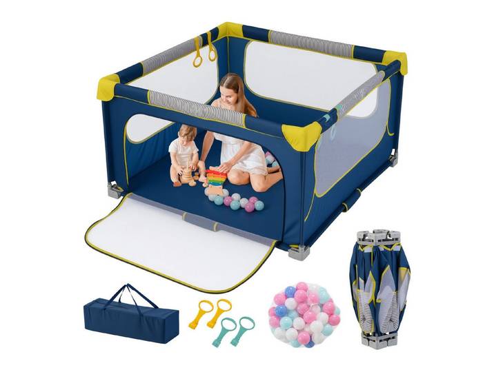 COSTWAY Laufstall faltbar, 127*127cm, mit 50 Bälle & Tragetasche, für Baby