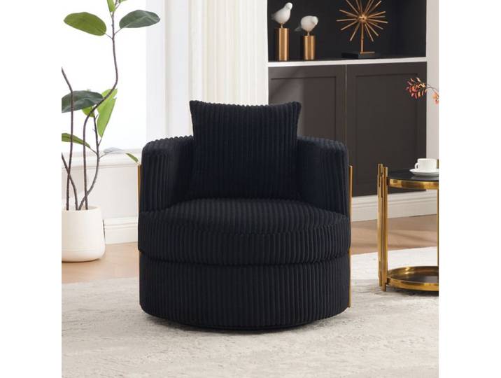 WOVREO fauteuil pivotant 360° en velours côtelé noir avec accoudoirs et rangement sous l'assise