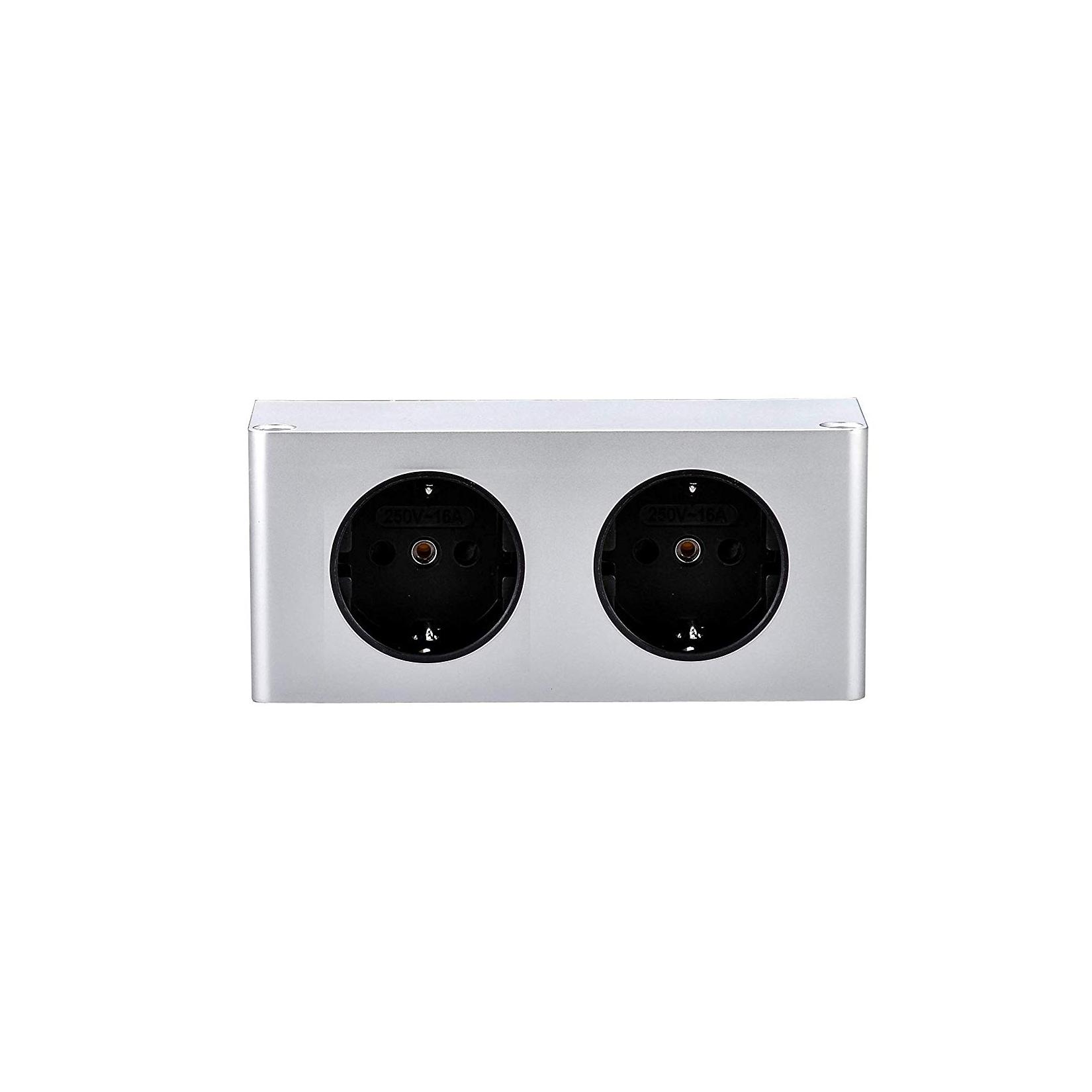 kalb 2-fach Steckdosenleiste zur Montage, 2x 230V Steckdose 140x46x62.5 mm, Anschlusskabel ohne Stecker, Silbergrau