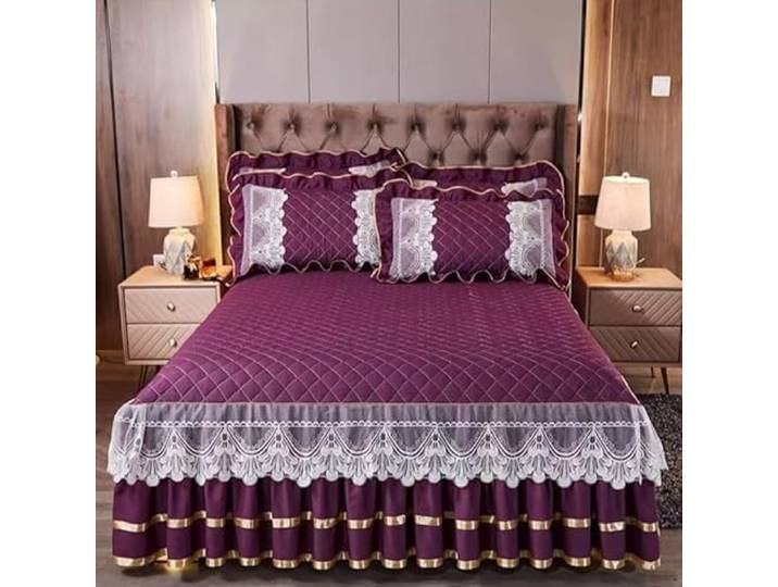 Einfarbig Betthusse Bettrock Bettvolant Gesteppt Bed Skirt mit Spitzenverzierung Polyester Weich rutschfest durch elastisches Band Maschinenwaschbar für 43cm Hohes Bett(B,180x200cm)