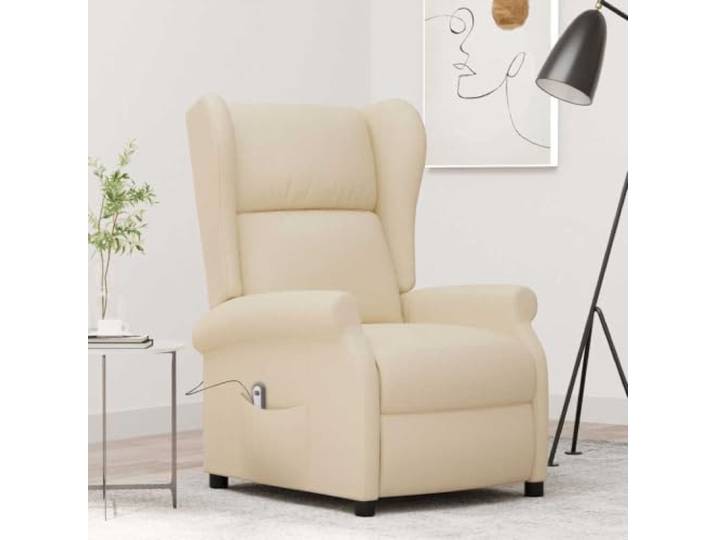 WHOPBXGAD Stoff Elektrisch Fernbedienung Relaxsessel Creme Ohrensessel mit Liegefunktion Elektrisch Creme Stoff Fernsehsessel Relaxsessel mit 3 Liegepositionen und Fernbedienung