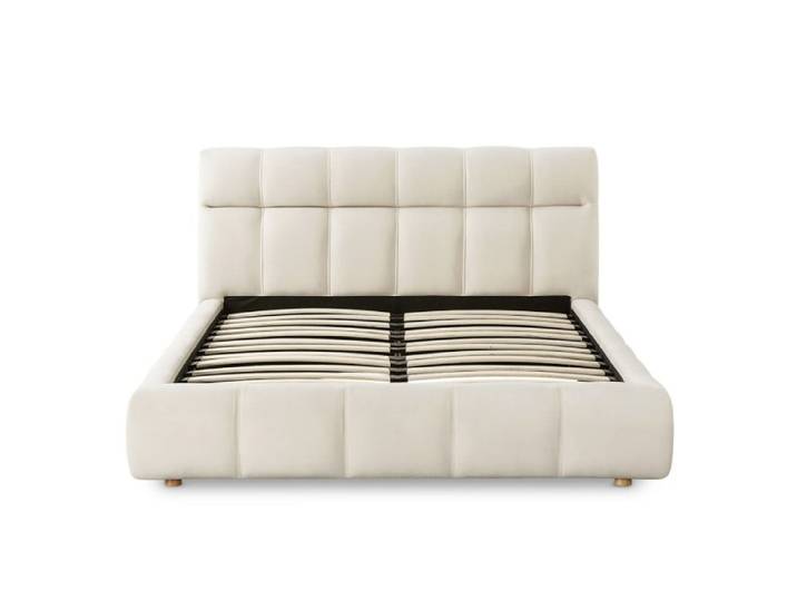 Lit double en velours beige 140x190 cm