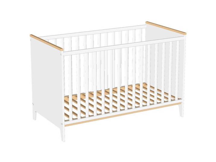 Jimmylee Gitterbett, Natur, Weiß, Holz, Buche, teilmassiv, 75x84x145 cm, zum Juniorbett umbaubar, höhenverstellbar, Sprossen mit Normabstand, Aufbauanleitung im Karton, Lattenrost inklusive, Babymöbel, Babybetten, Gitterbett