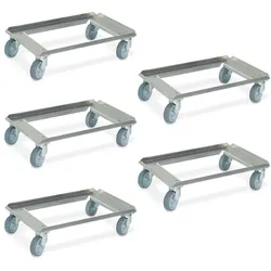 BRB 5x Logistikroller aus Alu für 600x400 mm Behälter,graue Gummiräder,offenes Deck