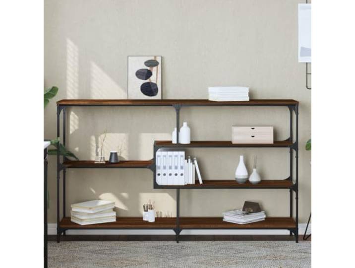 TEKGHUT Konsolentisch Braun Eichen-Optik 160x32x95 cm Holzwerkstoff Sechs verstellbare Beine, Kunststoffkappen, viel Stauraum, glatte Oberfläche, feuchtigkeitsbeständig, industrieller