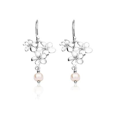 Paar Ohrhänger NENALINA "Ohrhänger Blume Süßwasserzuchtperle 925 Silber", silber, Ohrringe, Damen, onesize, ohne Stein, Silber 925 (Sterlingsilber)