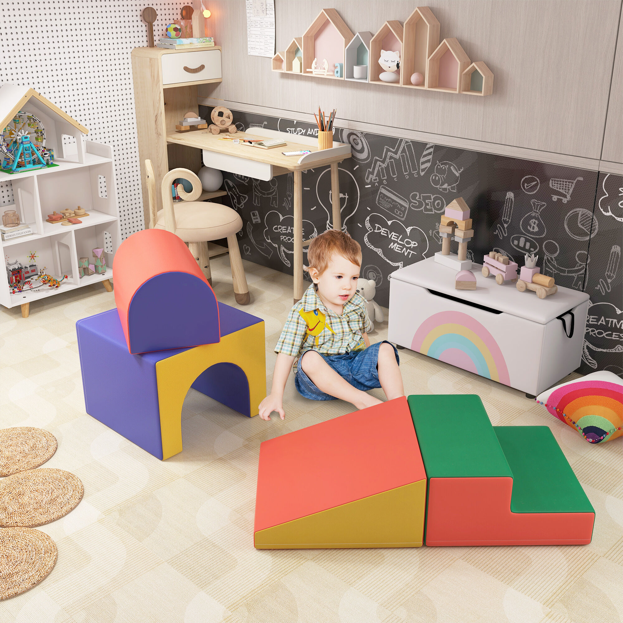 Altro Set Di 4 Blocchi Di Costruzione Morbidi Per Bambini, Gioco Educativo Modulabile Per Bambini 1-3 Anni, Multicolore