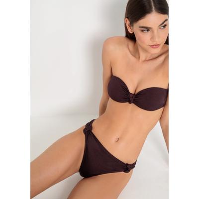 Bandeau-Bikini-Top LSCN BY LASCANA "Nele", Damen, Gr. 34, Cup A/B, lila (aubergine), Polyamid, leicht glänzend, unifarben, Bikini-Oberteile, mit glänzender Beschichtung