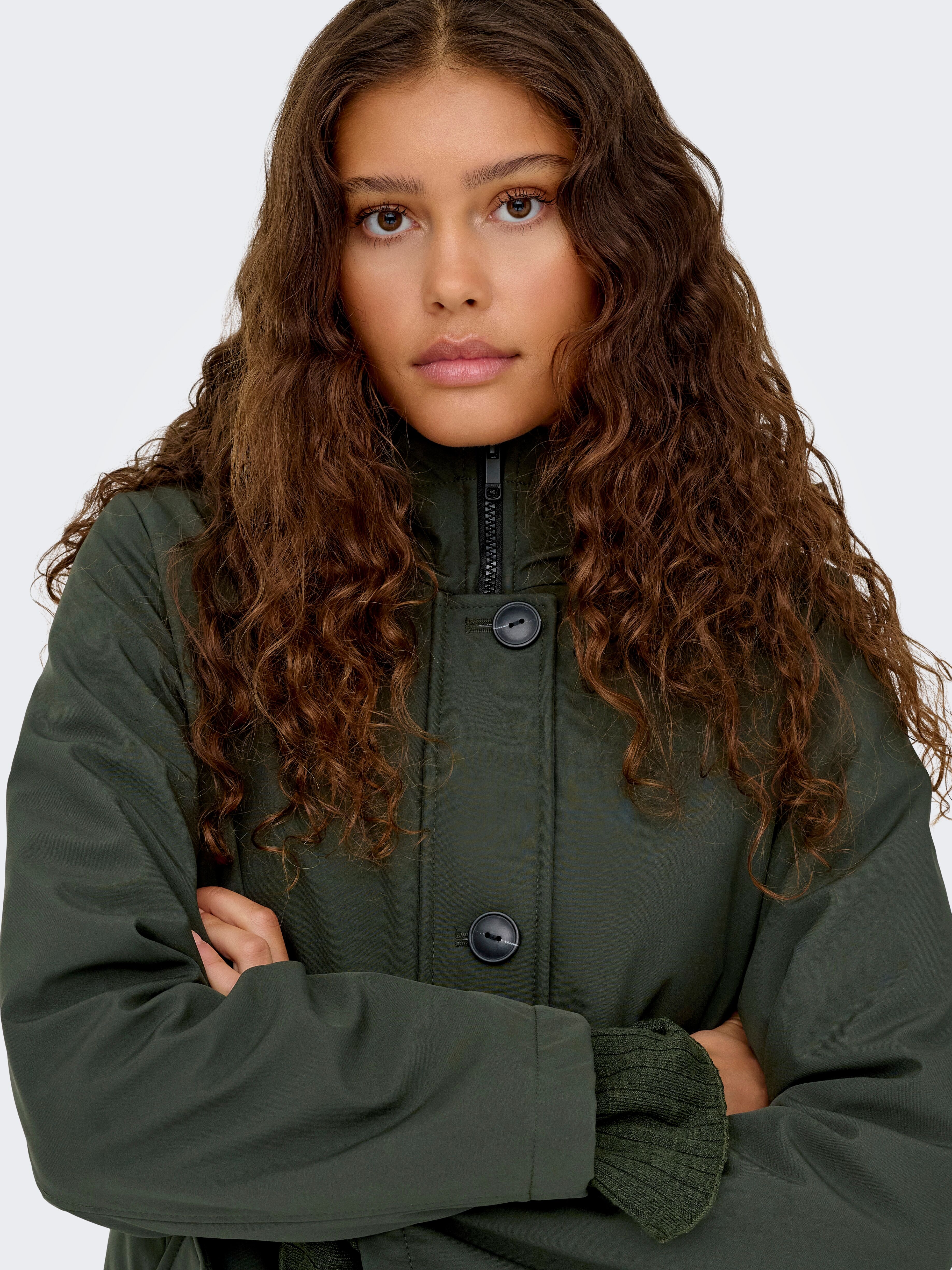 Parka ONLY "ONLOLIVIA LIFE PARKA COAT CS OTW", Damen, Gr. M, grün (peat), Web, Obermaterial: 100% Polyester, unifarben, Jacken Parka peat M