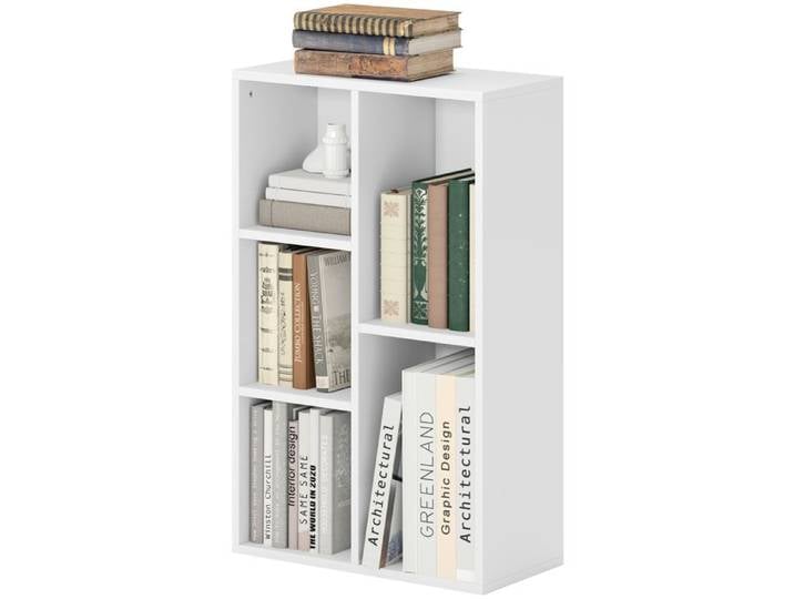 LIA Bibliothèque étagère de rangement avec 5 compartiments pour salon chambre à coucher bureau 50x24x80cm blanc