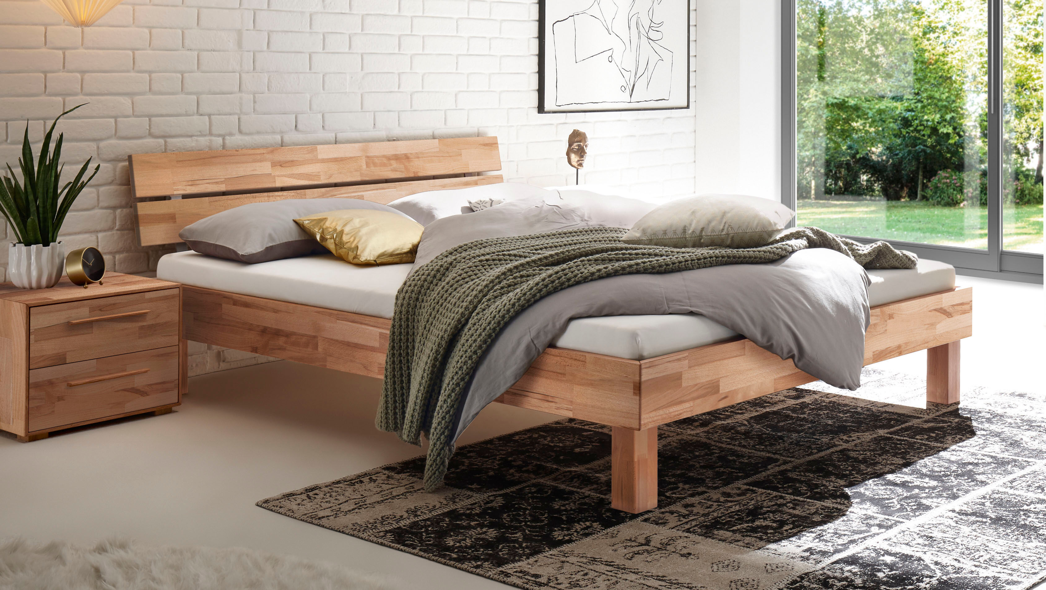 Holzbett HASENA "Prato", beige (kernbuche natur, geölt, kernbuche natur, geölt), B:166cm H:36cm L:214cm, Kernbuche massiv, Betten, Holzbett, Fußhöhe 20 cm
