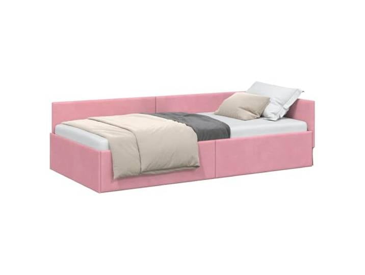 PUGYNBK Eckbettrahmen, Rosa, 100 x 200 cm, Samt Platzsparendes L-Design, Lattenrost im Lieferumfang enthalten, Füße aus Kunststoff, einfache Reinigung