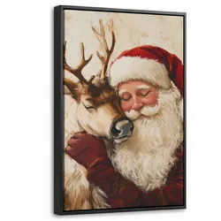 LEINWAND Bilder mit Rahmen - Weihnachtsmann - Rentier - Weihnachten - 20x30