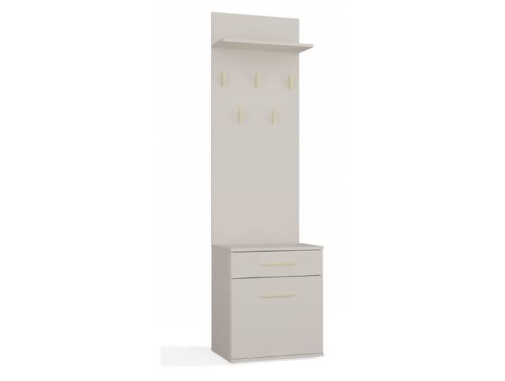 VIONI - Meuble vestiaire d'entrée - Portemanteau mural avec étagère - 5 crochets - Tiroir + meuble de rangement - Beige