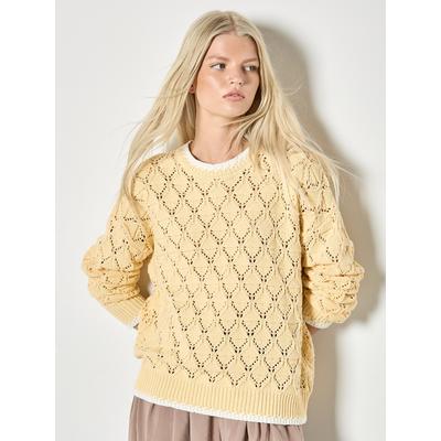 Strickpullover APRICOT "Pullover aus Pointelle-Strick", Damen, Gr. S (36), gelb, Strick, Obermaterial: 61% Baumwolle CO. 39% Polyacryl PAN., uni, Pullover Strickpullover, mit Blanket-Stich