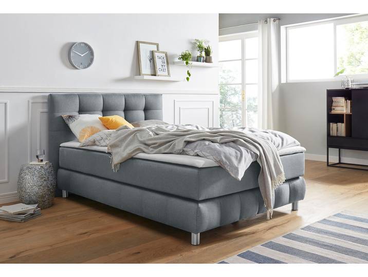 Boxspringbett, Struktur, Grau, 154×231 cm, 7-Zonen-Kaltschaummatratze, Skandinavisch, andas