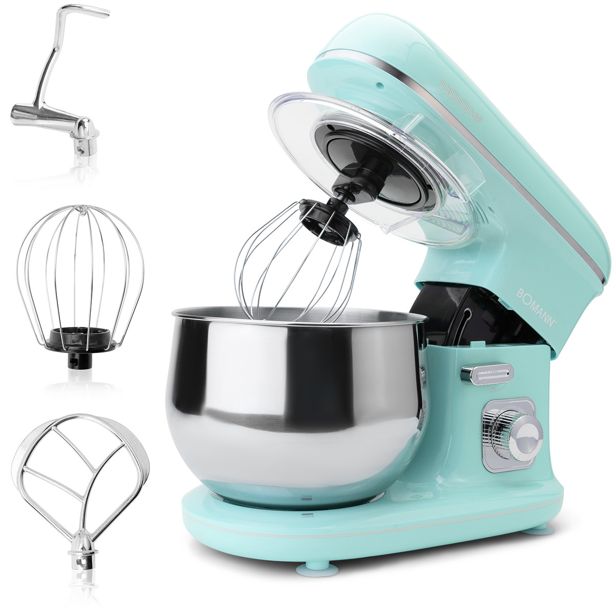 Bomann Keukenmachine KM 6030 CB 1100W met 5L mengkom en accessoires - Mintgroen
