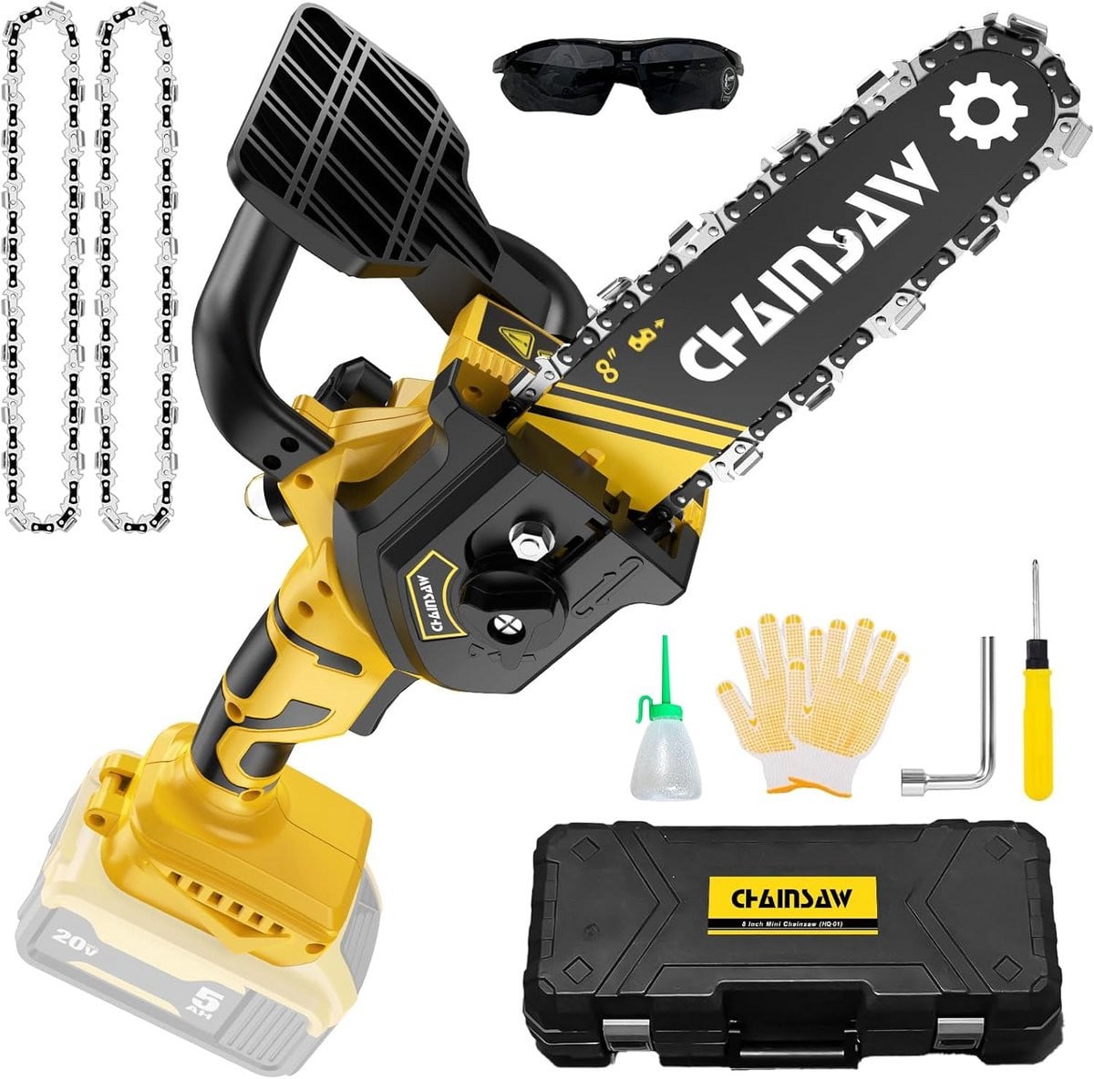 Mini Kettingzaag Accu Snoeier met Borstelloze Motor - Geel - 20 cm