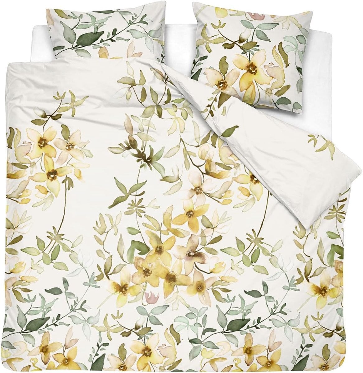 Geel Katoenen Dekbedovertrek Set met Bloemenpatroon voor Slaapkamer Decoratie
