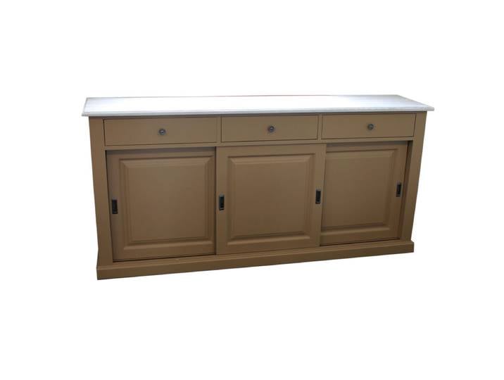 Braunes Landhaus Sideboard mit Schiebetüren - Eichenplatte weiß-grau
