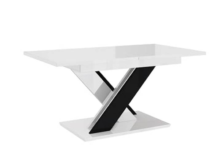 designimpex Design Esstisch PA-222 ausziehbar 140-180 cm Esszimmer, Farbe:Weiß Hochglanz - Schwarz Hochglanz