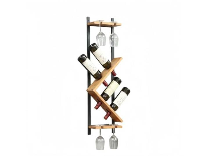 TeeoQaeo Wandmontiertes Weinregal Und Weinglashalter Holz Flaschenregal Mit Schwarzem Metallrahmen Schräge Flaschenablage Für Sichtbare Etiketten Mit Glashaken Rustikales Wand Barregal(Left diagonal)