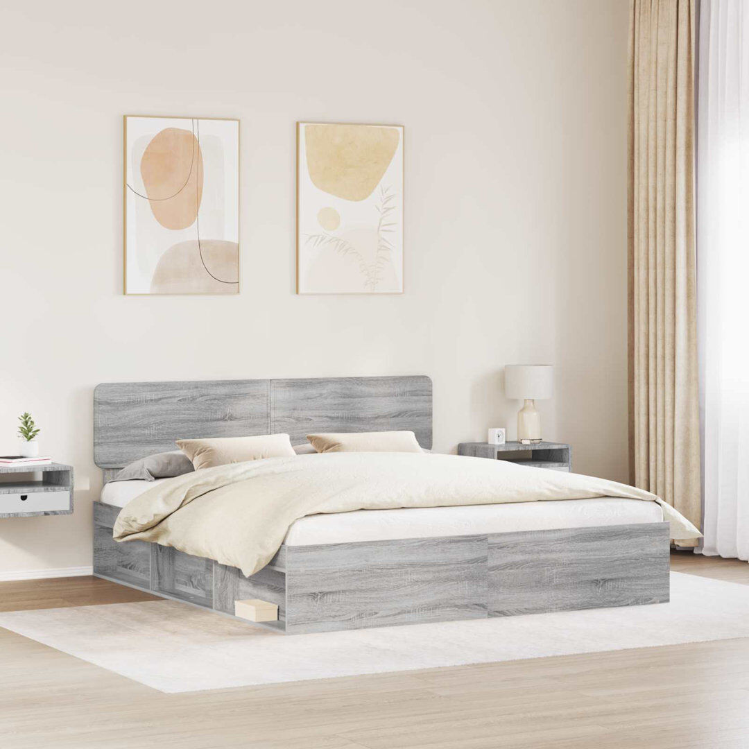Latitude Run Solid Wood Bed Frame Grey Sonoma 180 x 200cm