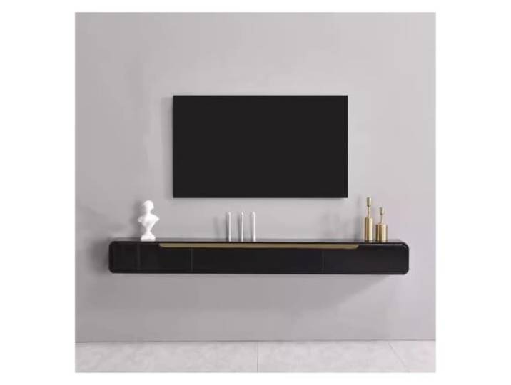 Wandmontierter schwebender TV-Ständer aus Holz for Medienkonsolen Hängendes TV-Regal, Entertainment-Center, for das Heimbüro(Black,120cm/47.2in)