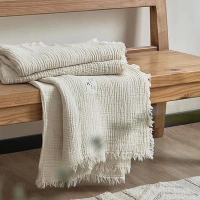 Uplifted Goods Four Layer Cotton Gauze Blanket With Tassel Edges white 130x170 Cm