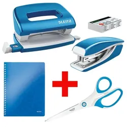 Leitz Starter-Set »WOW - Arbeitsplatzausstattung« (Locher, Heftgerät mit Heftklammern, blau