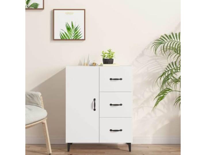 HEFZGDB Klassisches Sideboard aus Holzwerkstoff mit großer Stauraumkapazität: Weißes Sideboard mit 1 Tür und 3 Schubladen für eine stilvolle Inneneinrichtung